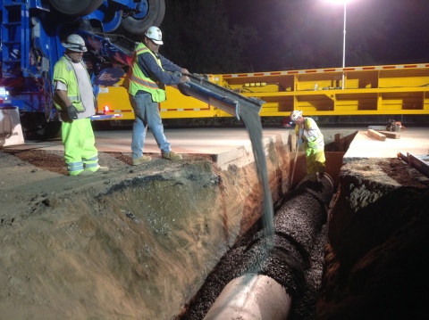 Caltrans Pulls in Mobile Barriers MBT-1 To Protect Workers During Nighttime Culvert Replacement on Highway 101 (Photo: Business Wire)