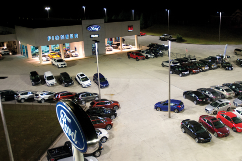 Eaton’s LED parking lot lights improve the lighting performance, reliability and energy efficiency at Pioneer Ford in Bremen, Georgia. (Photo: Business Wire)