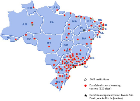 Chart 1: Map of DeVry Brasil and Damasio locations (Graphic: Business Wire)