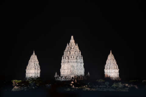 Prambanan Temple Compounds, the UNESCO world heritage site, lighting up by Panasonic's LED projector ... 