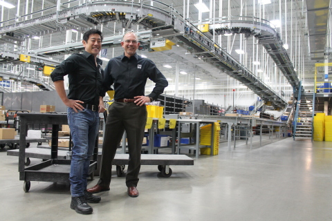 Engineer and longtime Mouser Electronics' customer Grant Imahara of Mythbusters fame (left) receives a warehouse tour from Mouser President and CEO Glenn Smith (right) during a recent visit to the global distributor's corporate headquarters. Imahara is teaming up with Mouser on the exciting new Empowering Innovation Together campaign. Engineers can visit Mouser's website to learn more: www.mouser.com/empoweringinnovation. (Photo: Business Wire)