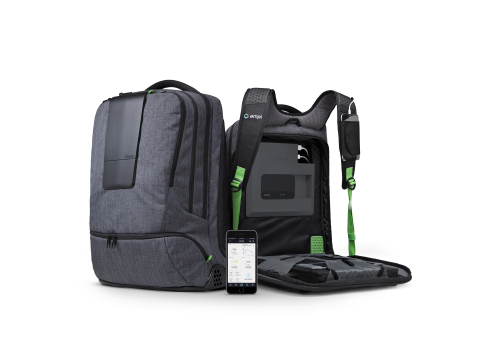 The AMPL SmartBackpack is the first to integrate smart electronics into the fabric of the bag and uses sensors to communicate charging levels and more to a dedicated app. (Photo: Business Wire)