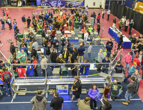 More than 75,000 high-school students gathered at 107 local FIRST® Robotics Competition Kickoff locations worldwide. (Photo: Business Wire)