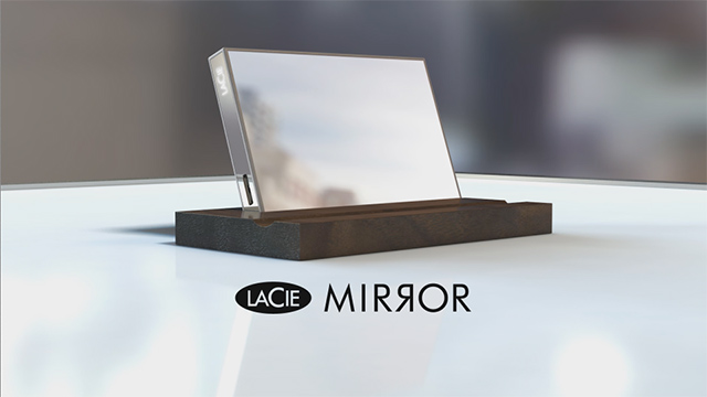 A reflective hard drive designed by Pauline Deltour for LaCie using Corning Gorilla Glass.