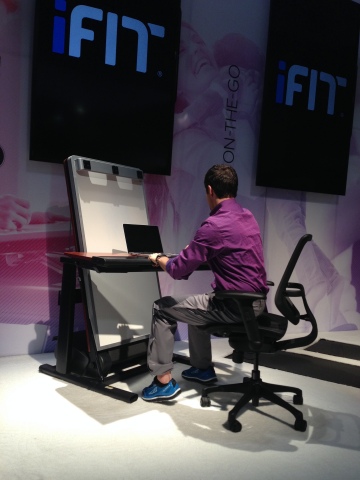 The iFit NordicTrack Desk Treadmill folds up neatly to allow space saving ability while still letting you get your work done. See it at booth #74321 at the Sands Expo Center. (Photo: Business Wire)