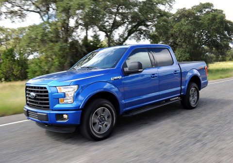 Regardless of model configuration or engine choice, every F-150 customer benefits from up to 700 pounds of weight savings with its high-strength steel frame and high-strength, military-grade aluminum alloy body. The 2015 Ford F-150 also introduces an all-new available 2.7-liter EcoBoost engine with Auto-Start Stop and 11 class exclusive smart features that include available remote release tailgate with the click of the key fob, LED headlamps, 360 degree camera system and more. (Photo: Business Wire)