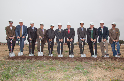 Allen city, community and development officials lined up with shovels Wednesday, Dec. 3, 2014, for the first phase groundbreaking of AllenPlace in Allen, Texas. From left to right: Thomas R. Burton, Alex Brown Realty; Greg Nelson, Sentinel Capital; Dusty Wolf, Centra Partners; Peter Vargas, City of Allen City Manager; Baine Brooks, City of Allen Council Member; Stephen Terrell, City of Allen Mayor; Dan Bowman, Allen Economic Development Corporation Executive Director/CEO; Gary Caplinger, City of Allen Mayor Pro Tem; Joey Herald, City of Allen Council Member; and Michael Schaeffer, Allen Economic Development Corporation Board of Directors. (Photo: Business Wire)