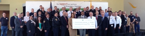 Today, BGE held a press conference at Towson University in Towson, Md., where company officials presented $310,000 in grants to nearly 50 nonprofit safety and emergency preparedness, response and recovery organizations from across central Maryland as part of the company's BGE Emergency Response and Safety Grant Program. Grant monies will be used to fund equipment, programs or services, such as thermal imaging cameras, rescue boat upgrades, disaster relief, K-9 safety search, rescue tools and heart defibrillators and training programs, among many others, that are critical to the safety of the communities BGE serves. BGE launched the Emergency Response and Safety Grant program in early 2012 and has provided nearly $1 million to 129 nonprofit organizations since the program's inception. (Photo: Business Wire)