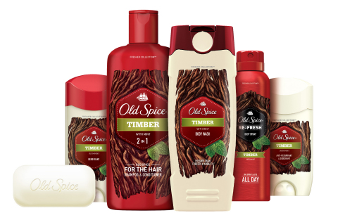 Old Spice Fresher Collection product lineup in Timber scent. (Photo: Business Wire)