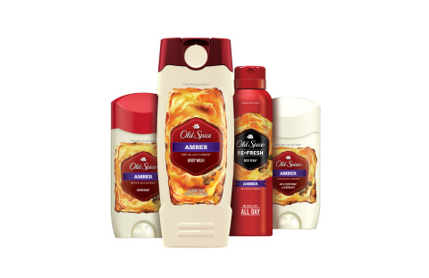 Old Spice Fresher Collection product lineup in Amber scent. (Photo: Business Wire)