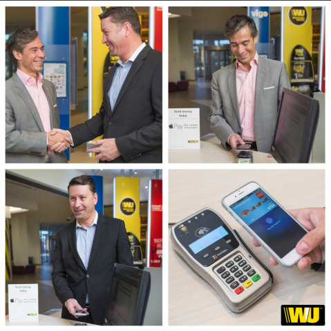 Odilon Almeida, Western Union President, Americas and European Union, and David Thompson, Executive Vice President, Global Operations and Technology and Chief Information Officer commemorate the launch of Western Union's new Apple Pay pay-in option. (Photo: Business Wire)
