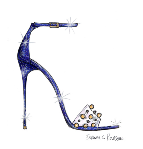 “The stroke of midnight is a wonderful element of the Cinderella fairytale, it adds tension and intensity to the story. I was inspired by that when I designed this style for Cinderella and the result is a dramatic midnight-blue glitter sandal on a sky-high heel. The clear strap is reminiscent of the crystal slipper, while the refined gold and silver trims add the right amount of whimsy to the design. I wanted to create something that, if left behind, the Prince would feel even more captivated by Cinderella’s allure.” -Jerome C. Rousseau (Graphic: Business Wire)