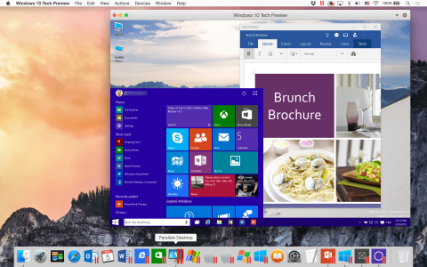 Windows 10 Technology Preview and Word Preview for Windows 10 running in Parallels Desktop 10 on a Mac running OS X Yosemite. Download a free trial of Parallels Desktop for Mac at www.parallels.com/desktop. (Photo: Business Wire)