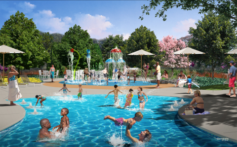 The splash pad and zero-entry pool make the Swimming Hole an interactive gathering place for the whole family. (Photo: Business Wire)