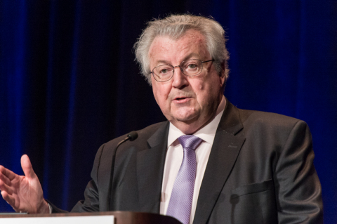 During the NAPE Business Conference luncheon, John Hofmeister, Founder and Chief Executive of Citizens for Affordable Energy and the former president of Shell Oil Company, shares his insights on how the U.S. can break the volatile cycle of low oil prices and chart a path for sustained growth. (Photo: Business Wire)