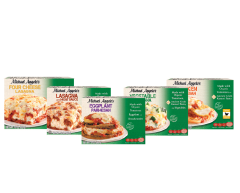 Michael Angelo's new Made with Organic line of meals features nine single-serve entrees - including Eggplant Parmesan, Lasagna with Meat Sauce, Vegetable Lasagna, Four Cheese Lasagna, Chicken Parmesan and more - all made with at least 70 percent organic ingredients. (Photo: Business Wire)