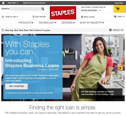 Staples Business Loans. (Photo: Business Wire)