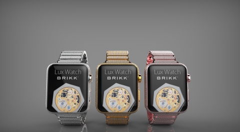 Apple Watch: Brikk Lux Watch Omni collection with 12.3 carats of diamonds each. Platinum, Pink Gold and Yellow Gold. $74,995 each. (Photo: Business Wire)