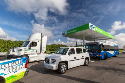 Natural gas vehicles at Clean Energy natural gas fueling station at 6155 Cargo Road, Orlando, FL. (Photo: Business Wire) 