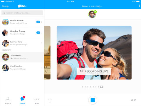 Users can now enjoy Glide's live video messaging app on the iPad's larger screen; they can even watch and record videos in landscape mode. (Photo: Business Wire)