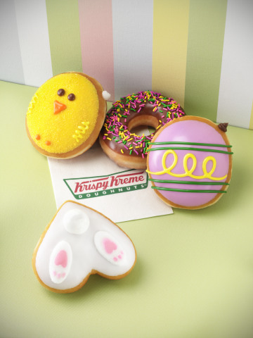 Spring is in full swing at Krispy Kreme! Krispy Kreme's newest assortment of seasonal treats is just what you need to feed your spring fever. Krispy Kreme Chick doughnuts, Egg doughnuts and Chocolate Iced with Spring Sprinkles doughnuts are available now through April 5, 2015 at participating Krispy Kreme US and Canadian locations. (Photo: Business Wire)