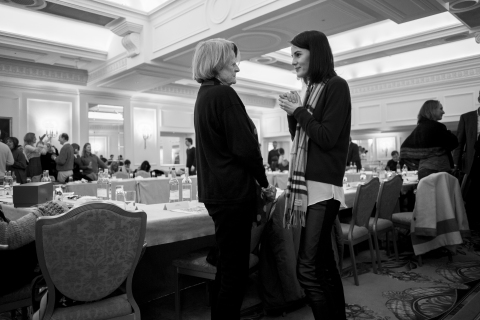 "Downton Abbey," Season 6 read through. Shown from left to right: Maggie Smith (Violet, Dowager Countess of Grantham) and Michelle Dockery (Lady Mary Crawley). Photo credit: (C)Nick Briggs/Carnival Film & Television. Limited 2015 for MASTERPIECE