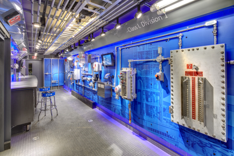 The inside of Eaton’s mobile trailer showcases a complete Crouse-Hinds series electrical installation system in addition to an area for interactive demonstrations and media. (Photo: Business Wire)