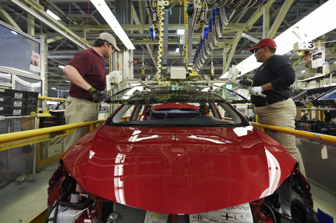 When our Team Members install the windshield they use a special sealer, called urethane, to hold it in place. And while it takes up to two hours to dry and completely seal, your vehicle continues to move down the assembly line. (Photo: Business Wire)