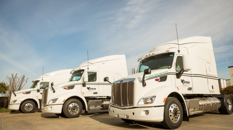 New Raven Transport LNG trucks outside Peterbilt Motors assembly plant in Denton, Texas. (Photo: Business Wire)