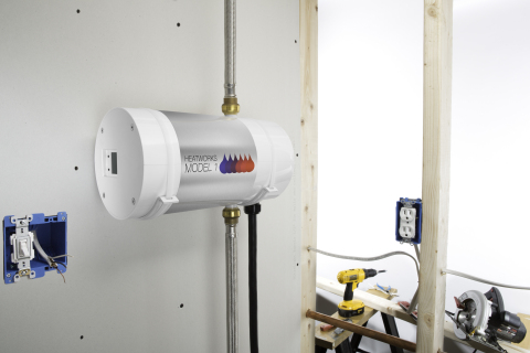 The Heatworks MODEL 1 combines the small footprint of a tankless water heating system with its unique energy transfer technology.
(Photo: Business Wire)