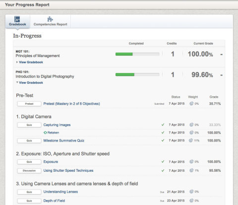 Progress Report Gradebook for Ellucian's recently acquired competency-based education LMS. (Graphic: Business Wire)