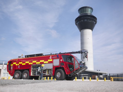 Oshkosh is showcasing a wide range of new products and advanced technologies at Interschutz 2015 on June 8-13. Headlining the booth will be the unveiling of the new Oshkosh(R) fire apparatus. Shown here is the Oshkosh Striker(R) 6 X 6, courtesy of Manchester International Airport. (Photo: Business Wire)