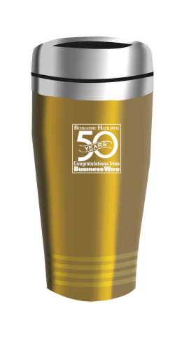 For the 2015 Berkshire Hathaway Shareholders Meeting, Business Wire has created a show-themed tumbler to commemorate 50 years of Berkshire Hathaway. (Photo: Business Wire)