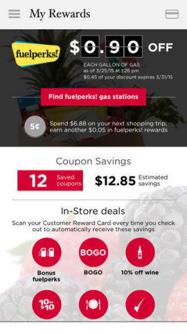 The new smartphone app includes a virtual rewards card to allow customers to redeem coupons, earn fuelperks! rewards and track savings when scanned at the register. (Graphic: Business Wire)