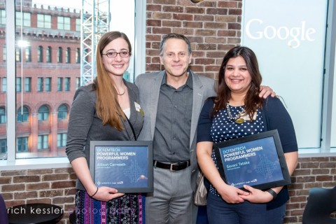 Siteworx' Programmers Allison Carnwath (left) and Savani Tatake (right) Celebrate DCFemTech Award With Siteworx President, Ken Quaglio (center) (Photo: Business Wire)