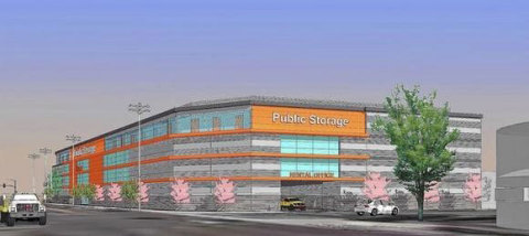 A rendering of the newest Public Storage in Glendale, Calif., under construction through its opening May 6, when it will bring 1,400 storage spaces to the area to help both businesses in need of warehouse space and local residents in need of larger closets. (Photo: Business Wire)