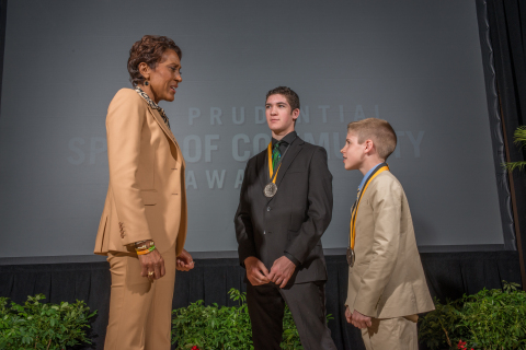 "Good Morning America" co-anchor Robin Roberts congratulates Hunter Gandee, 15, of Temperance (center) and Caleb White, 12, of Commerce Township (right) on being named Michigan's top two youth volunteers for 2015 by The Prudential Spirit of Community Awards. Hunter and Caleb were honored at a ceremony on Sunday, May 3 at the Smithsonian's National Museum of Natural History, where they each received a $1,000 award. (Photo: Zach Harrison Photography)