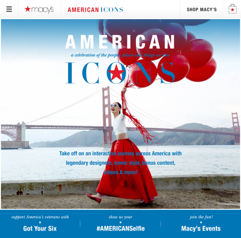 Visit macys.com/americanicons for an interactive journey of iconic American fashion, legendary landmarks, Macy's give back program to support America's veterans, in-store events and much more. (Graphic: Business Wire)