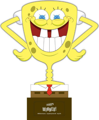 Art Phenom KAWS creates winner's trophy for highly anticipated SpongeBob 400 NASCAR Sprint Cup race this Saturday, May 9, at Kansas Speedway. Courtesy: KAWS/Nickelodeon