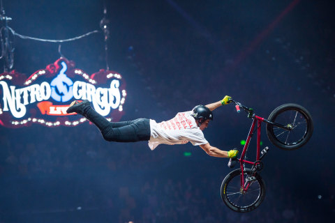 Nitro Circus athlete Kurtis Downs performing during the action sports spectacle’s live show. Nitro Circus Live returns to North America with an all-new production for its biggest tour yet, coming to 25 cities this fall. (Photo courtesy of Nitro Circus)