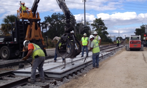 Archer Western crews will begin site-preparation work along the Miami-to-West Palm Beach rail corridor later this month. Here, they perform grade-crossing work for the SunRail project. 
(Photo: Business Wire)