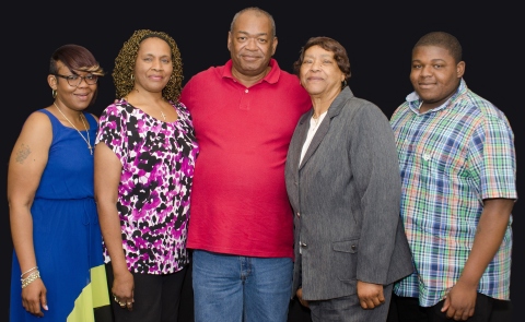 Boyd Transportation professional driver Johnnie Cobb (at center) enjoys the company’s accolades for achieving 3 million consecutive safe miles while driving for Boyd. Johnnie’s family joined him in the celebration at the company’s headquarters. From left to right are: daughter, Artisha Richmond; wife, Annette Cobb; mother-in-law Princella Echols; and grandson, Jarnard Richmond. (Photo: Business Wire)