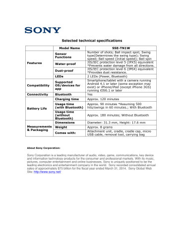 Product Spec Sheet - ENGLISH (Graphic: Business Wire)