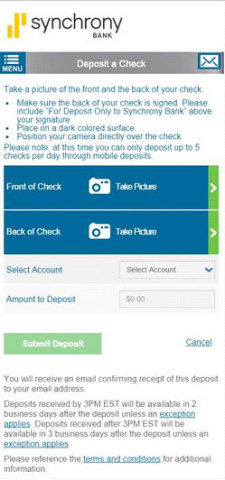 Synchrony Bank Mobile Check Deposit