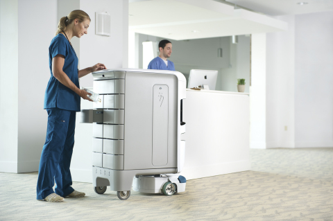 TUG, the autonomous mobile robot from Aethon, delivers medications securely in hospital. (Photo: Business Wire)