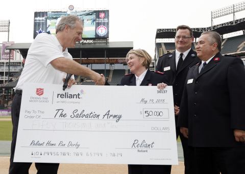 Members of the Dallas Cowboys pose with Bill Clayton, Executive Director, NRG Retail Charitable Foundation and Salvation Army representatives at the 4th annual Reliant Home Run Derby in Arlington, Texas on May 19, 2015. The event gives the professional football players an opportunity to step up to the plate, and for each hit, earn money for the organization. This year’s total was $50,000. (Photo: Business Wire)