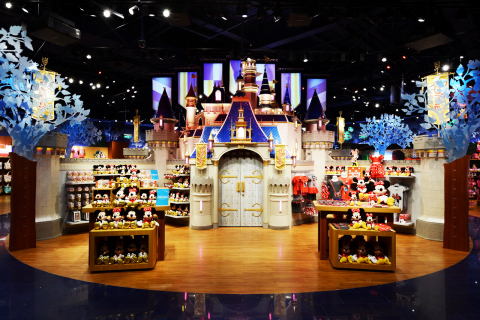The Disney Magic Kingdom Castle, measuring 19 feet high, is located at the heart of the Shanghai Disney Store and features an hourly musical and projection show. The store, located in the Lujiazui area of Pudong in Shanghai, opened its doors on Wednesday, May 20, 2015. It is the first Disney Store in China and largest in the world. Photo courtesy Disney Store China.