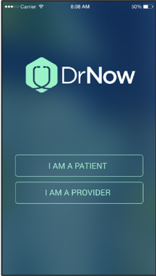 The DrNow home screen directs patients and providers through the app. (Graphic: Business Wire)