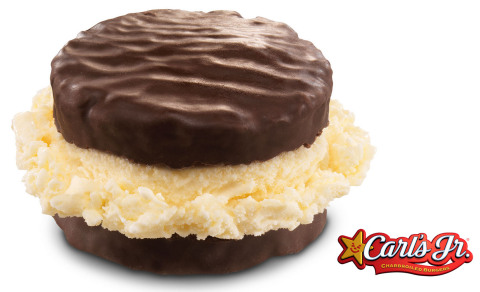 Now available at Carl's Jr., the Hostess(R) Ding Dong(R) Ice Cream Sandwich stars America's favorite chocolaty snack cake, split in two and sandwiched around hand-scooped, premium vanilla ice cream. (Photo: Carl's Jr.)