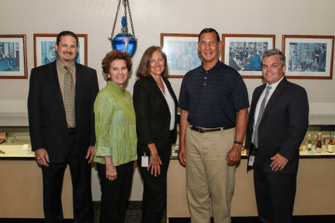 U.S. Congressman Frank Lobiondo (R-NJ) visits Wedgewood Pharmacy in Swedesboro, NJ. Shown (L-R) are Anthony Grzib, R.Ph., director of Pharmacy Compliance and Pharmacist-in-Charge; Lucy Malmberg, R.Ph., F.A.C.A., F.A.C.V.P., chief executive officer; Marcy Bliss, president; U.S. Congressman Frank Lobiondo; and Dan Rowan, director of Sales and Marketing. (Photo: Business Wire)